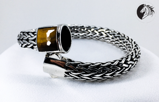 Stunning Tiger Eye Sterling Silver Men's Bracelet